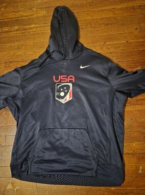 Nike Navy USA Logo Hooded Sweatshirt with Red & White Accents Mens Sz 2XL